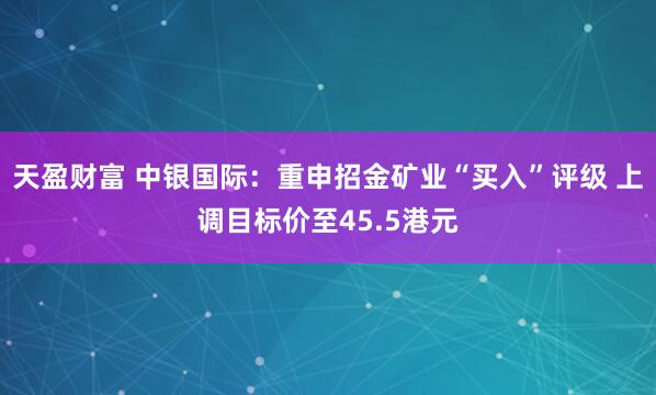 天盈财富 中银国际：重申招金矿业“买入”评级 上调目标价至45.5港元